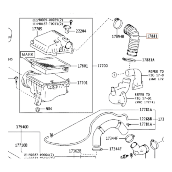 MANGUERA FILTRO DE AIRE TOYOTA HILUX FORTUNER 15-20 N.º 1 17881-0L120
