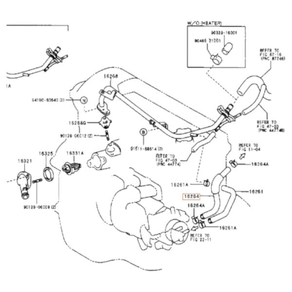 Manguera ByPass de agua N2 Toyota Corolla 00-19 16264-22110