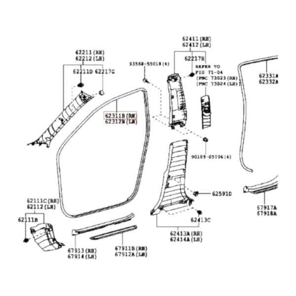 Burlete marco Toyota Corolla 09-14 62311-02191-B0